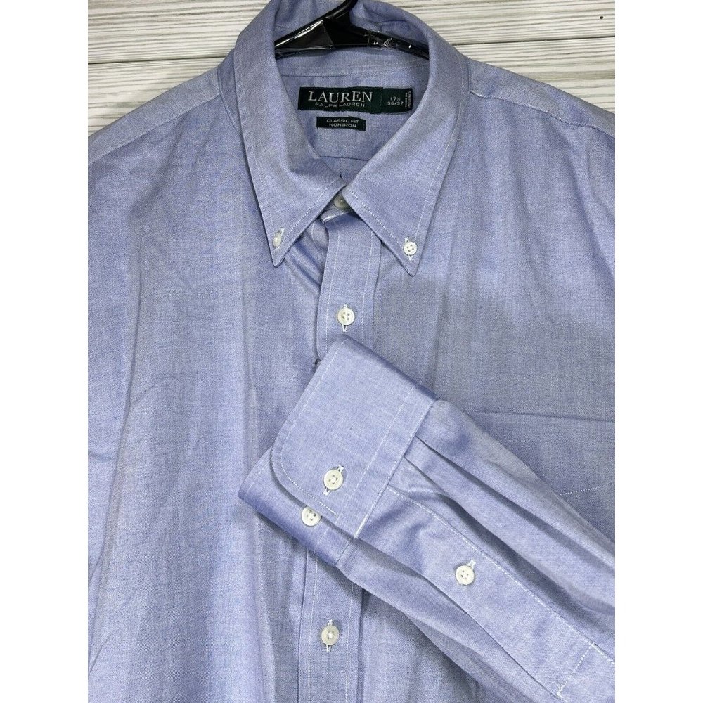 Lauren Ralph Lauren Shirt Men's 17.5/XL Plain Blue Long Sleeve Button Up